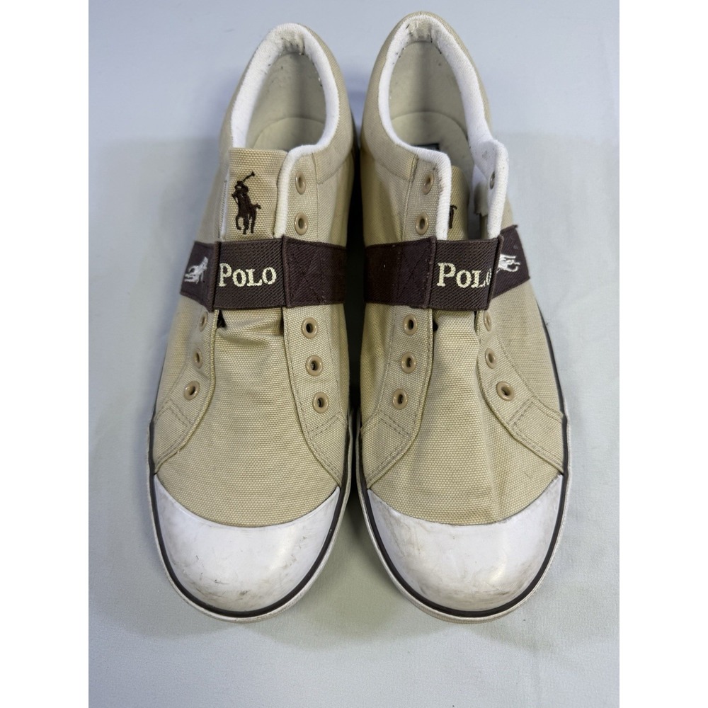 Polo Ralph Lauren Vintage Khaki Canvas Laceless Slip On Sneakers Size 13 US